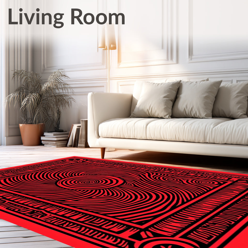 Red Swirl Sun Abstract Frame Rug