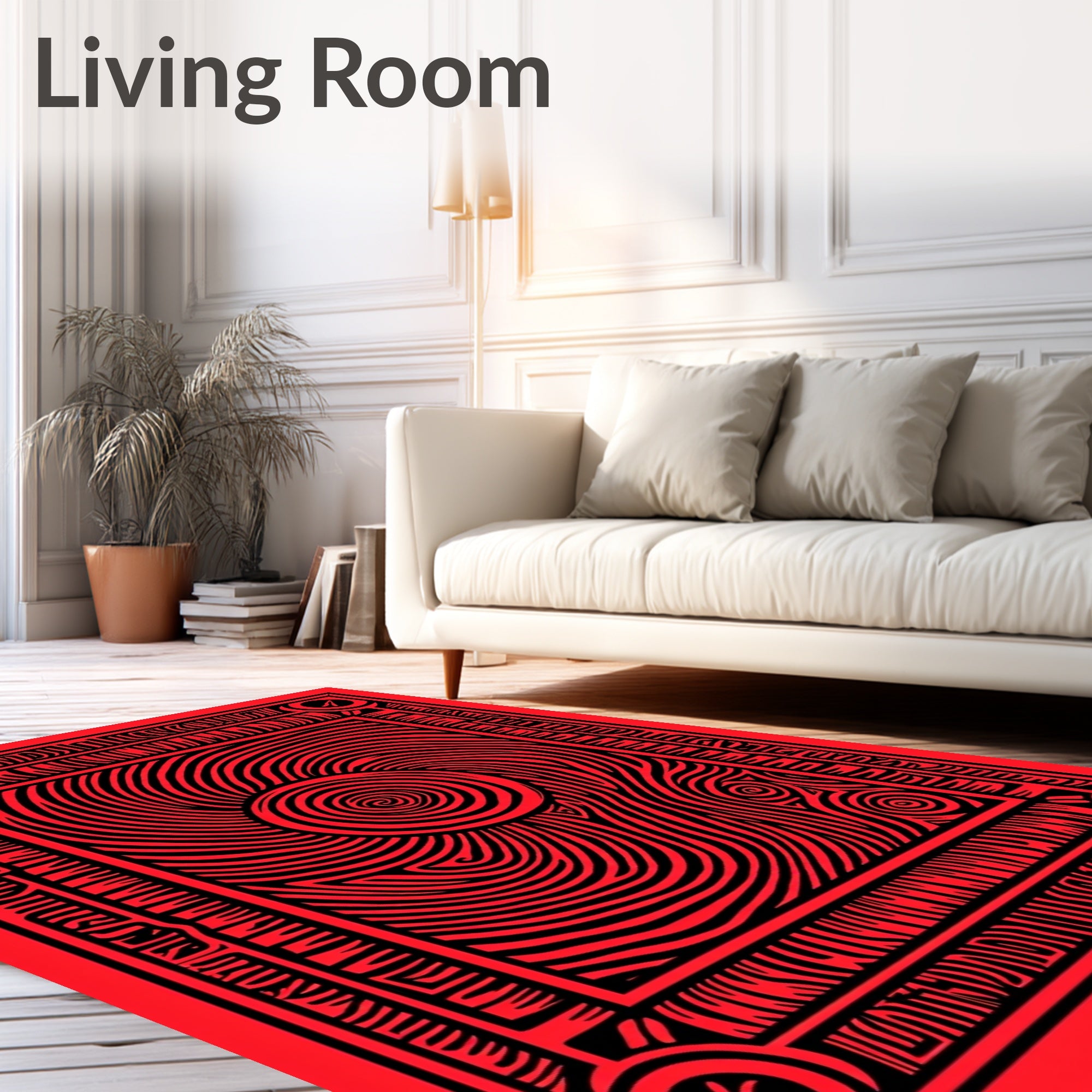Red Swirl Sun Abstract Frame Rug
