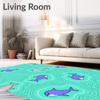 Aqua Blue Dolphin Swirls Rug