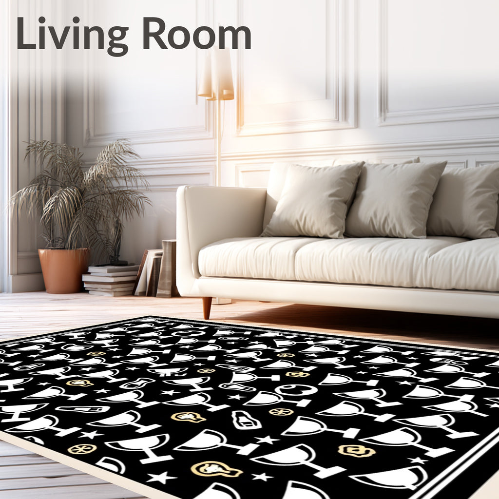 Black Trophy And Star Scatter Rug
