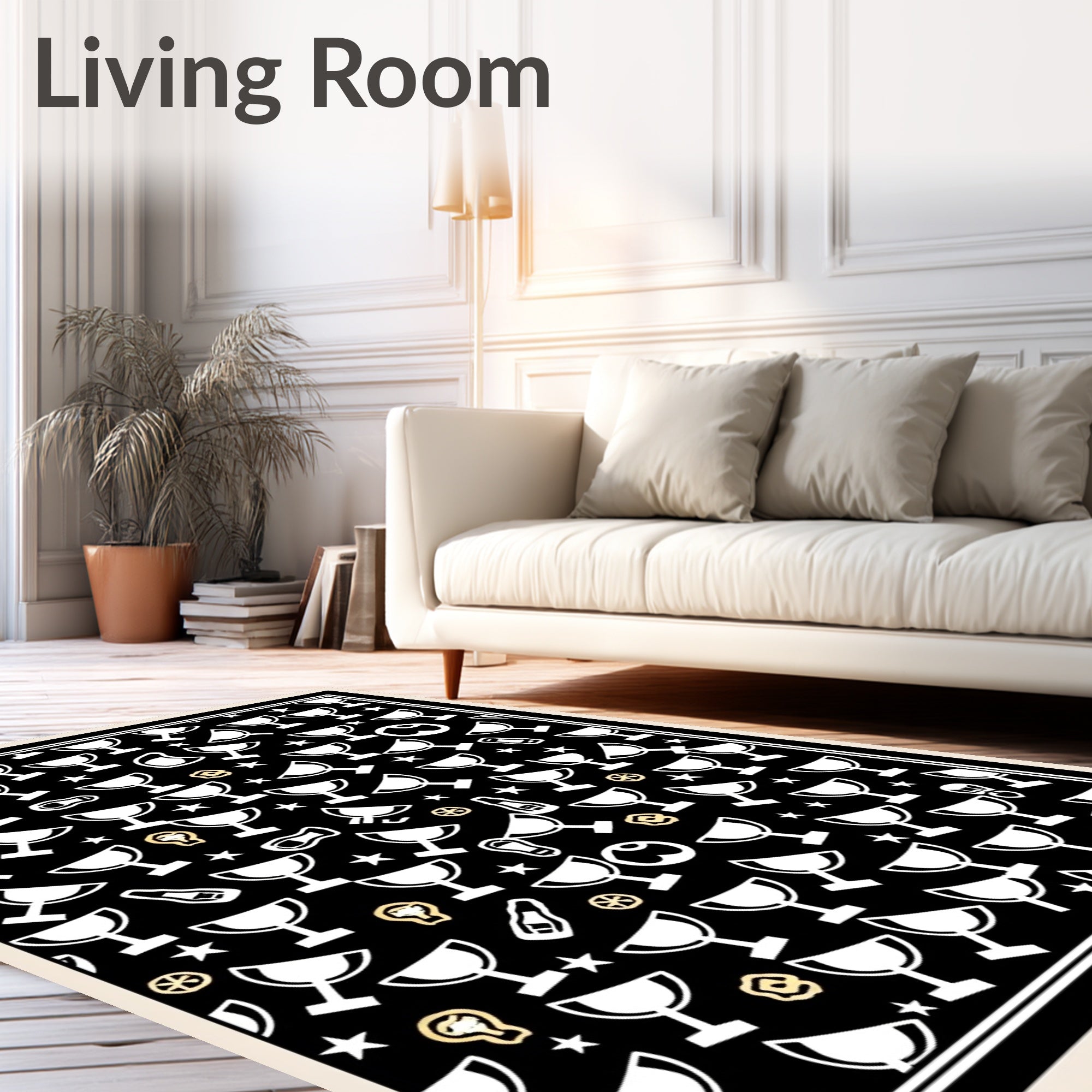 Black Trophy And Star Scatter Rug