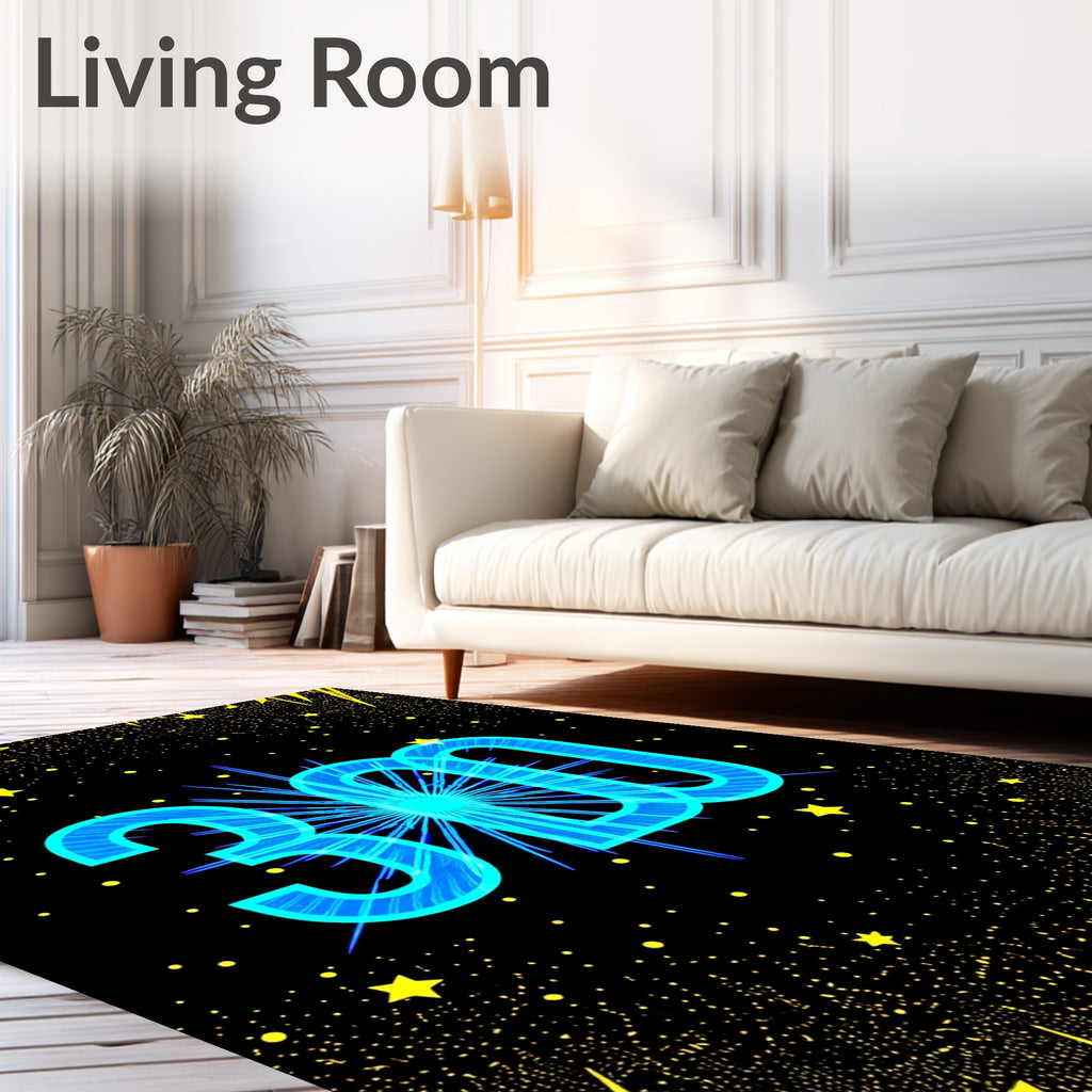 Electric Blue Stars Bursting Number Rug