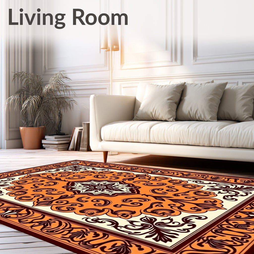 Vibrant Orange and Burgundy Floral Rug