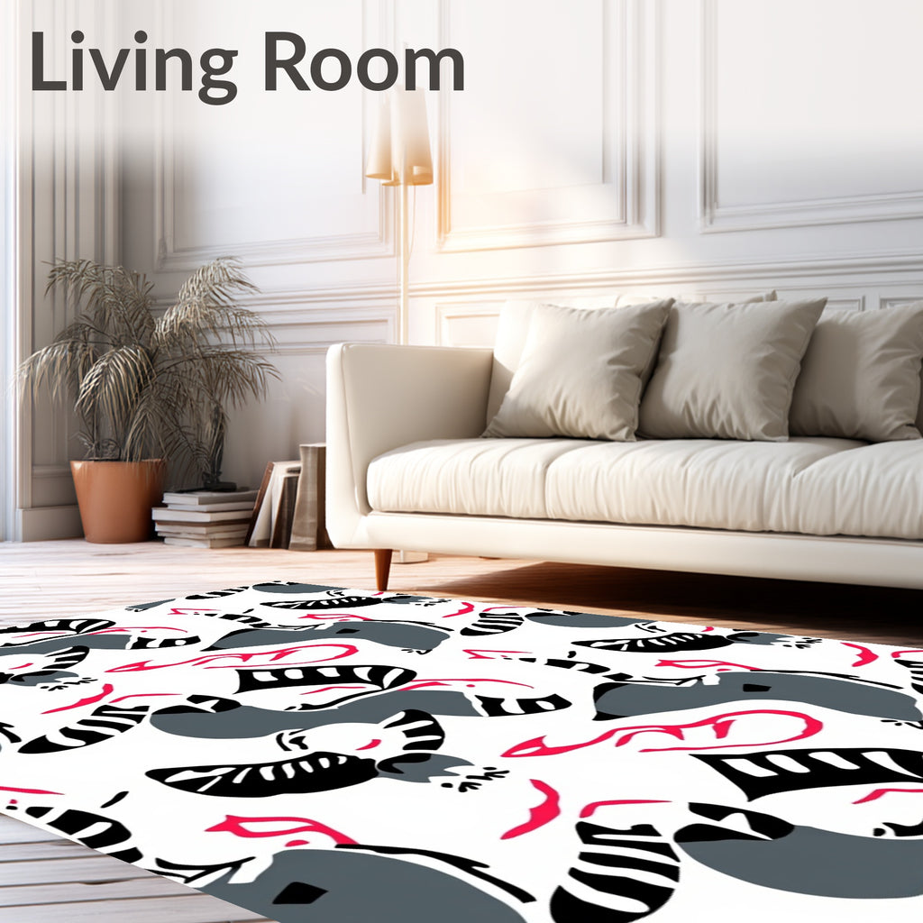 Modern Abstract Flamingo Raccoon Whimsical Rug