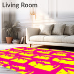 Bright Pink Yellow Abstract Cubist Faces Rug