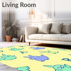Whimsical Purple Mint Bunny Birds Rug