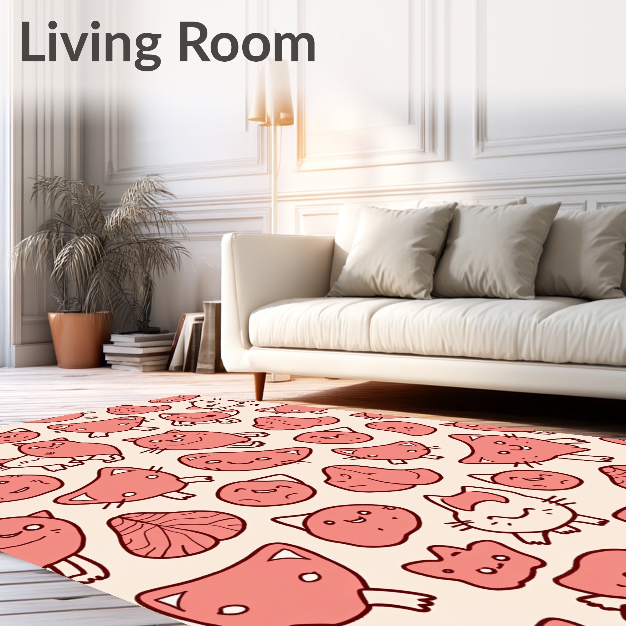Cute Pink Cat Faces All Over Rug
