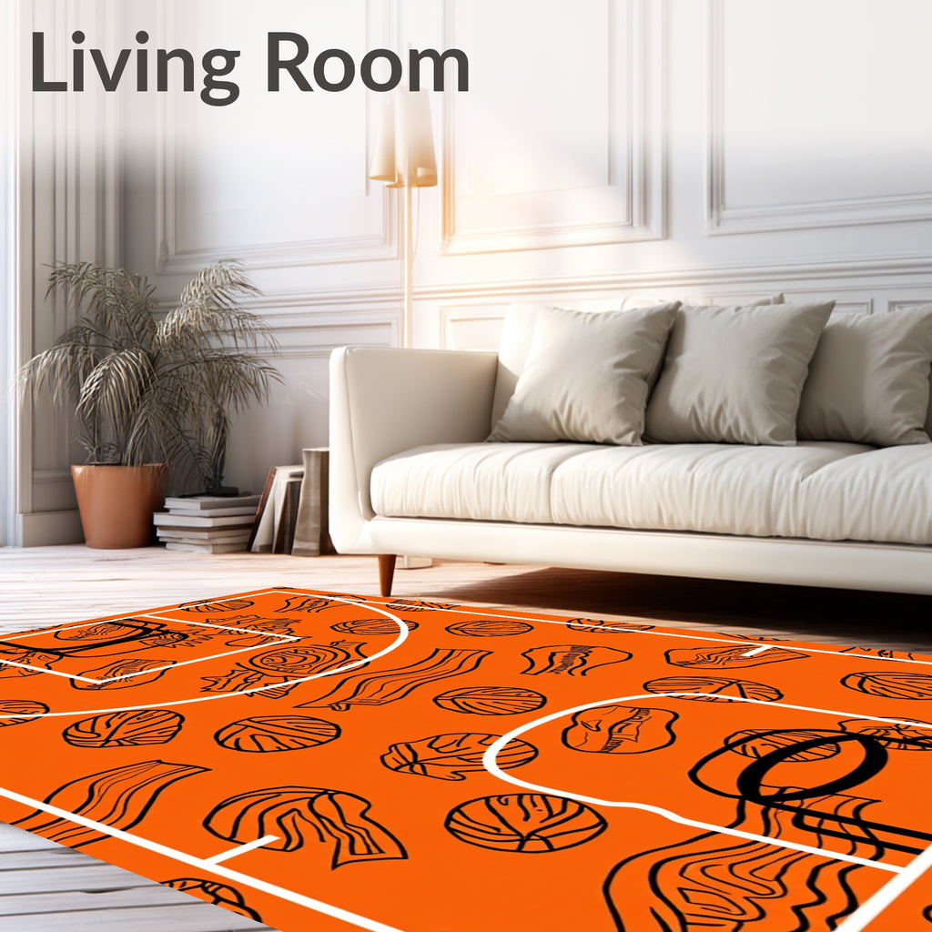 Orange Basketball Court Abstract Throw Rug