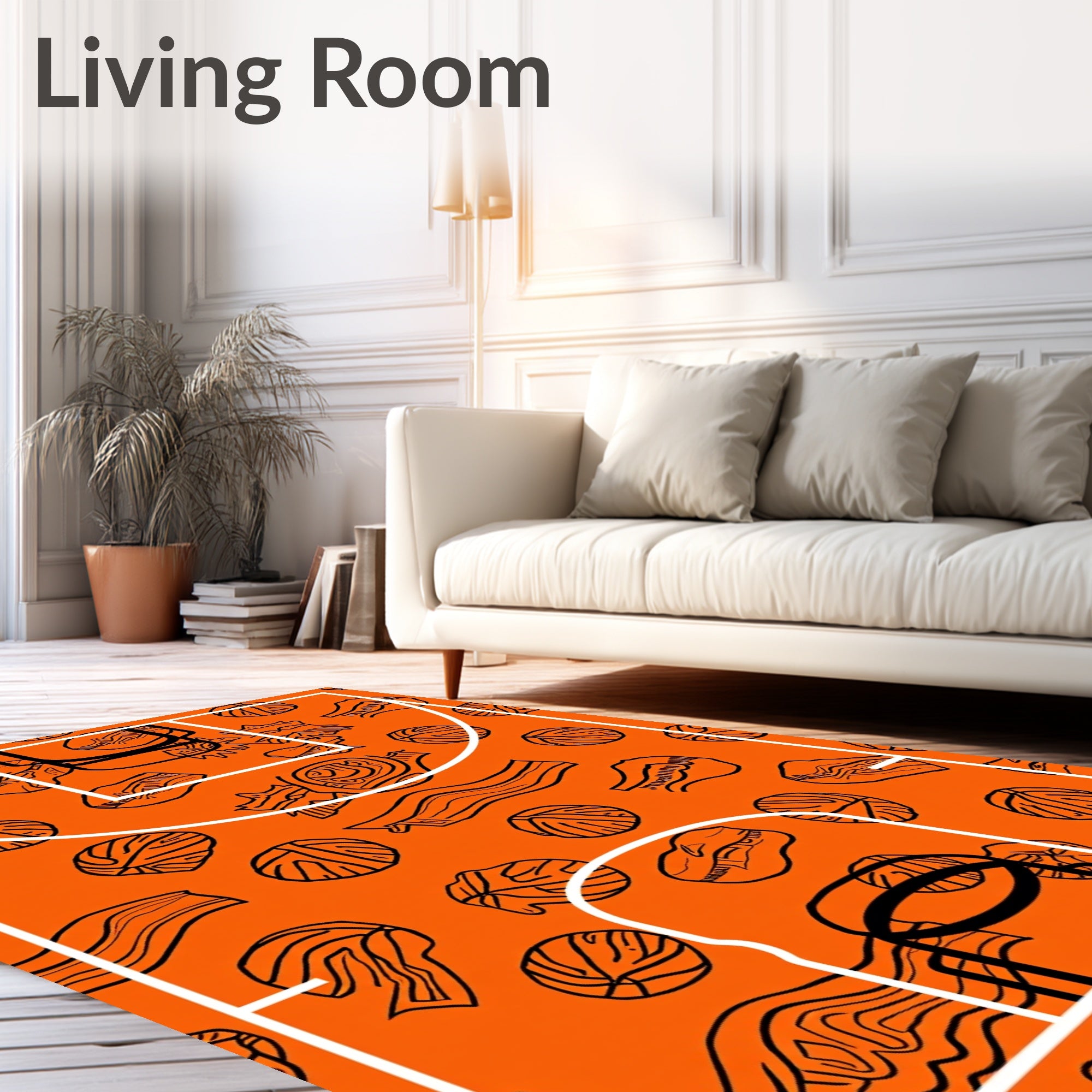 Orange Basketball Court Abstract Throw Rug