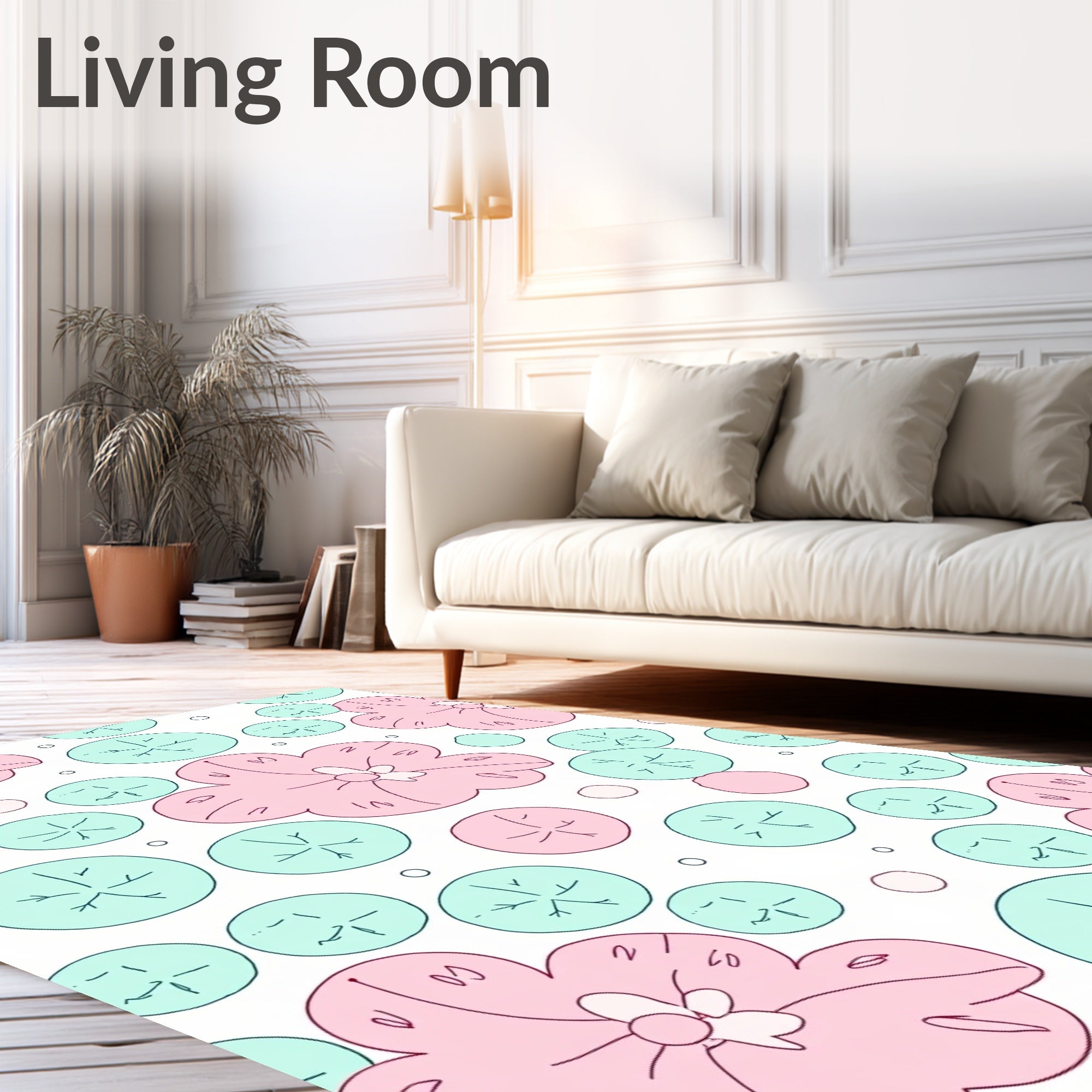 Whimsical Pink Teal Floral Scatter Rug