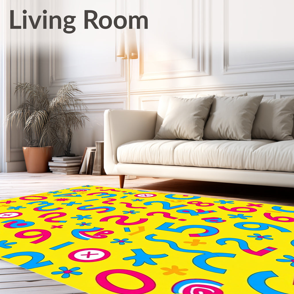 Vibrant Yellow Number And Symbol Collision Rug