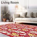 Red Yellow Cream Abstract Floral Column Rug