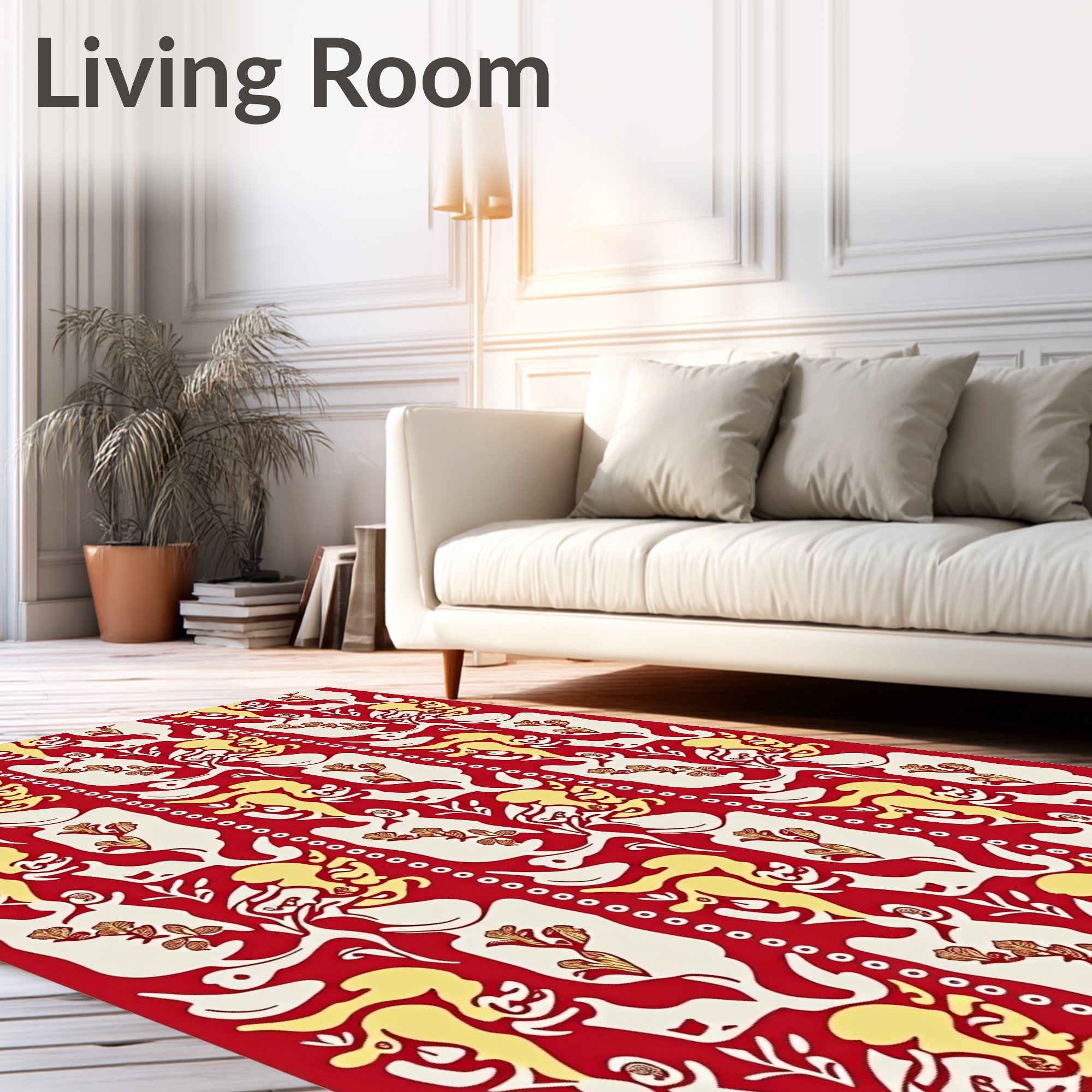 Red Yellow Cream Abstract Floral Column Rug