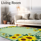 Bright Yellow Sunflower Floral Border Rug