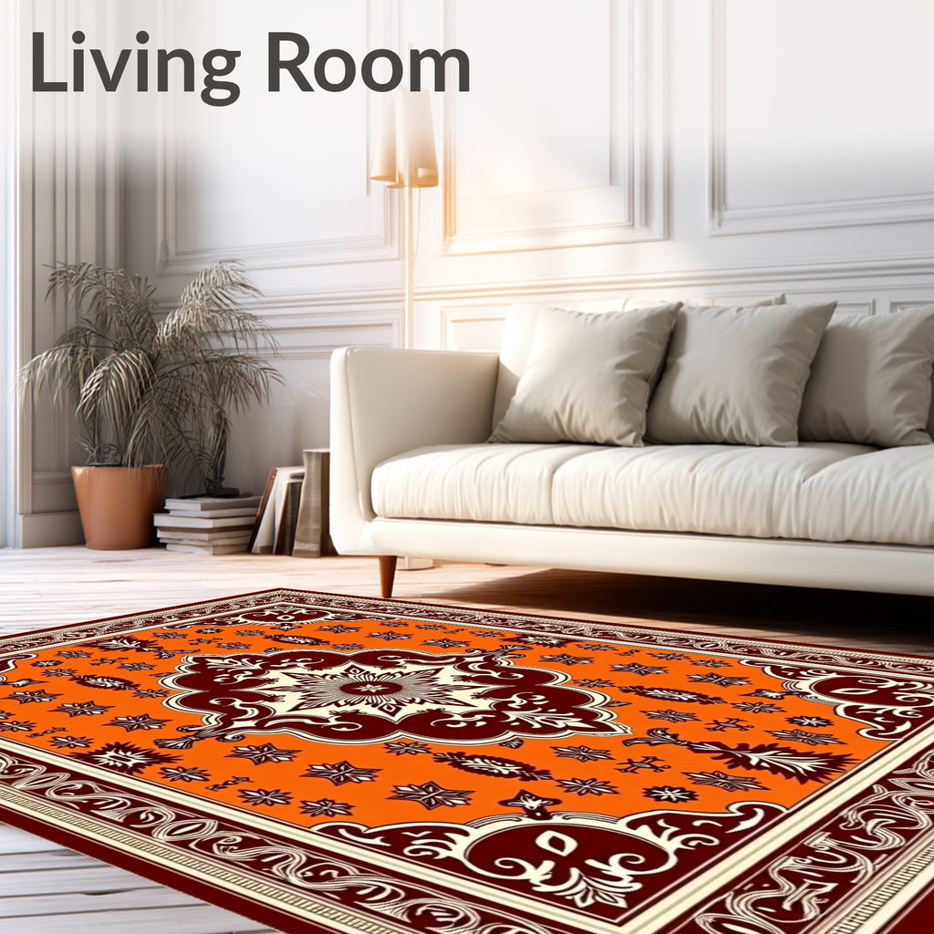 Vibrant Amber Floral Medallion Rug