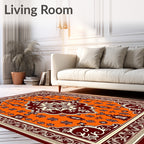 Vibrant Amber Floral Medallion Rug