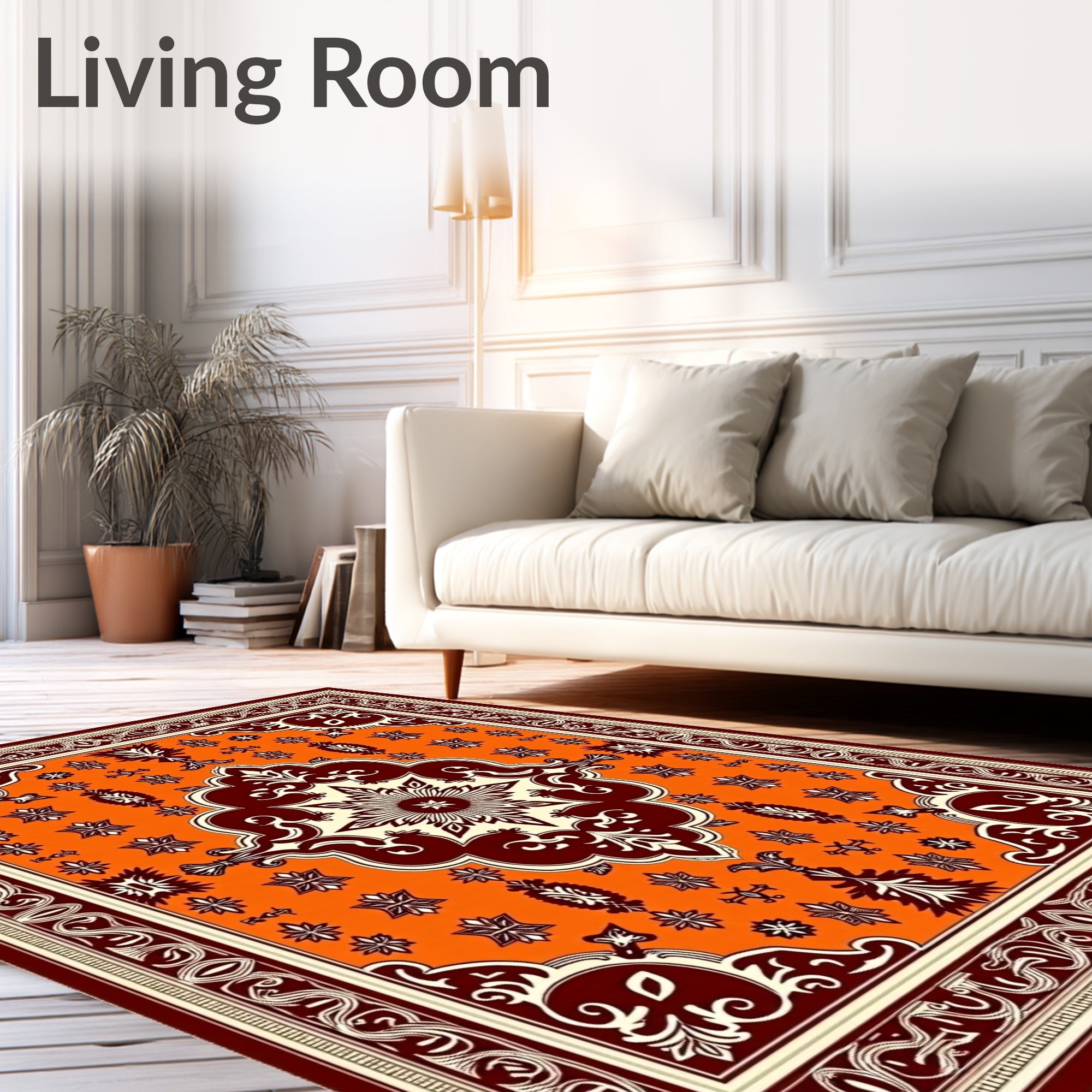 Vibrant Amber Floral Medallion Rug