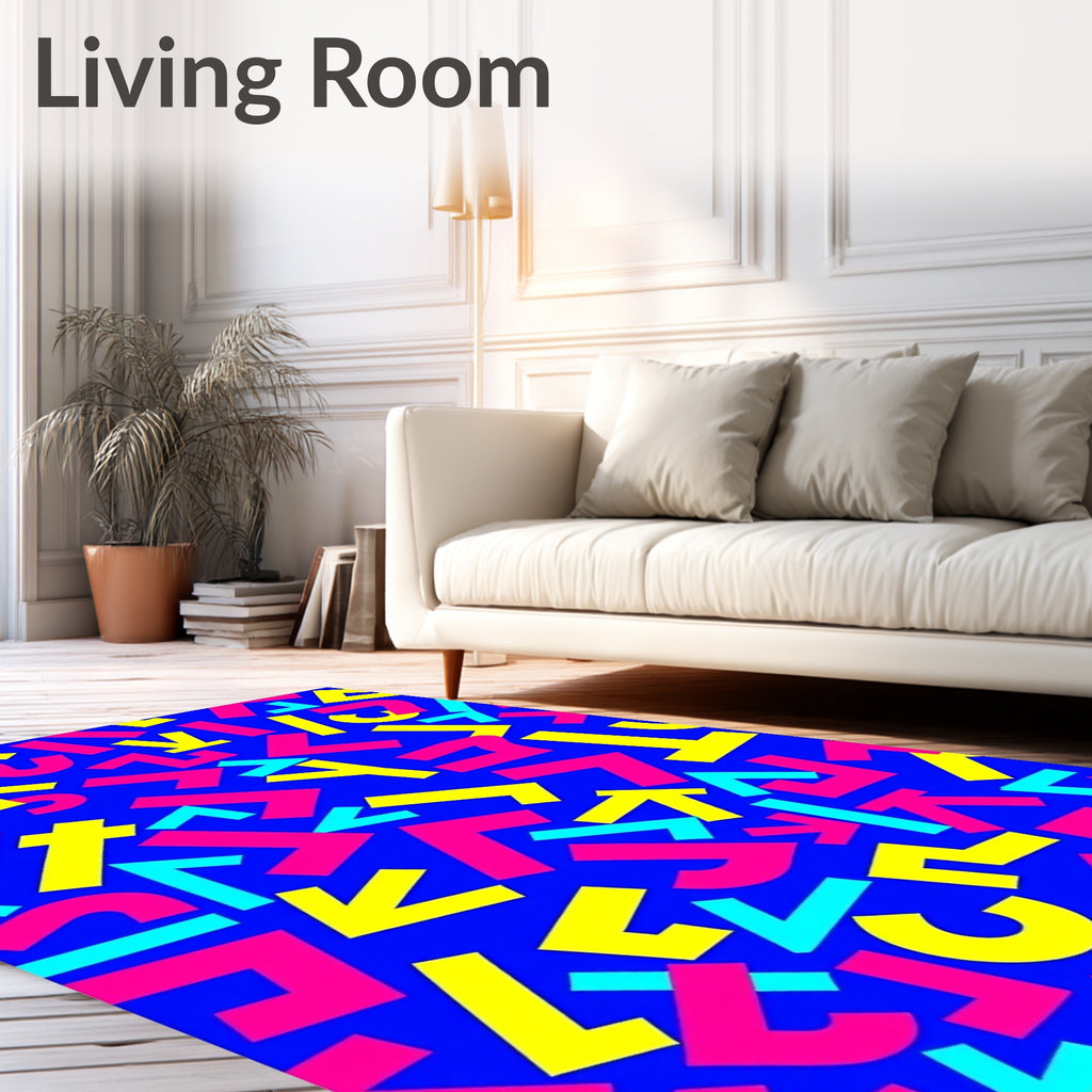 Bold Blue Neon Geometric Shapes Rug