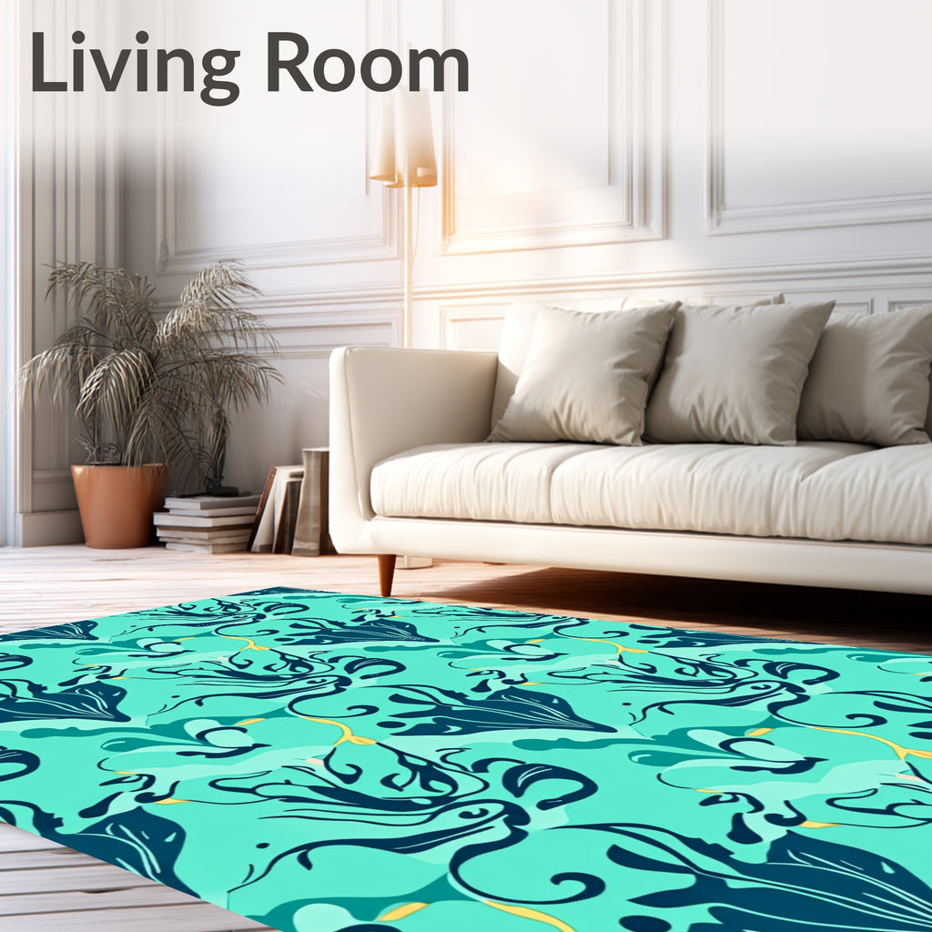 Teal Abstract Organic Flow Rug