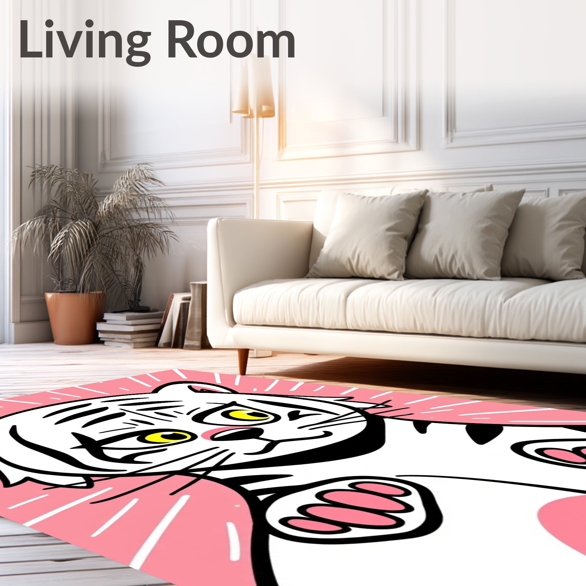 Cute White Tiger Pink Burst Rug