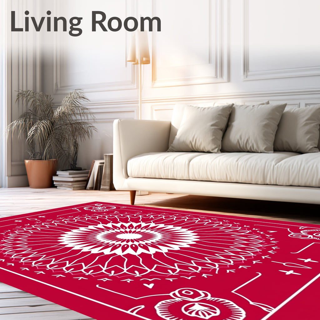 Crimson Medallion Rose Floral Border Rug