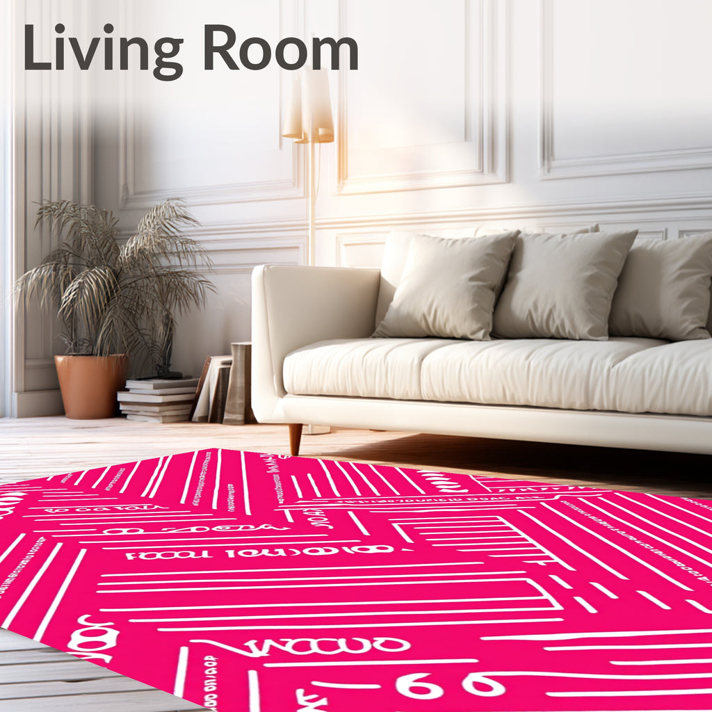 Hot Pink White Geometric Blocks Rug