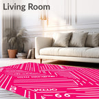Hot Pink White Geometric Blocks Rug