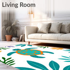 Tropical Sea Turtle Aqua Orange Foliage Rug