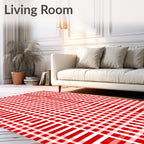 Red White Intersecting Lines Rug