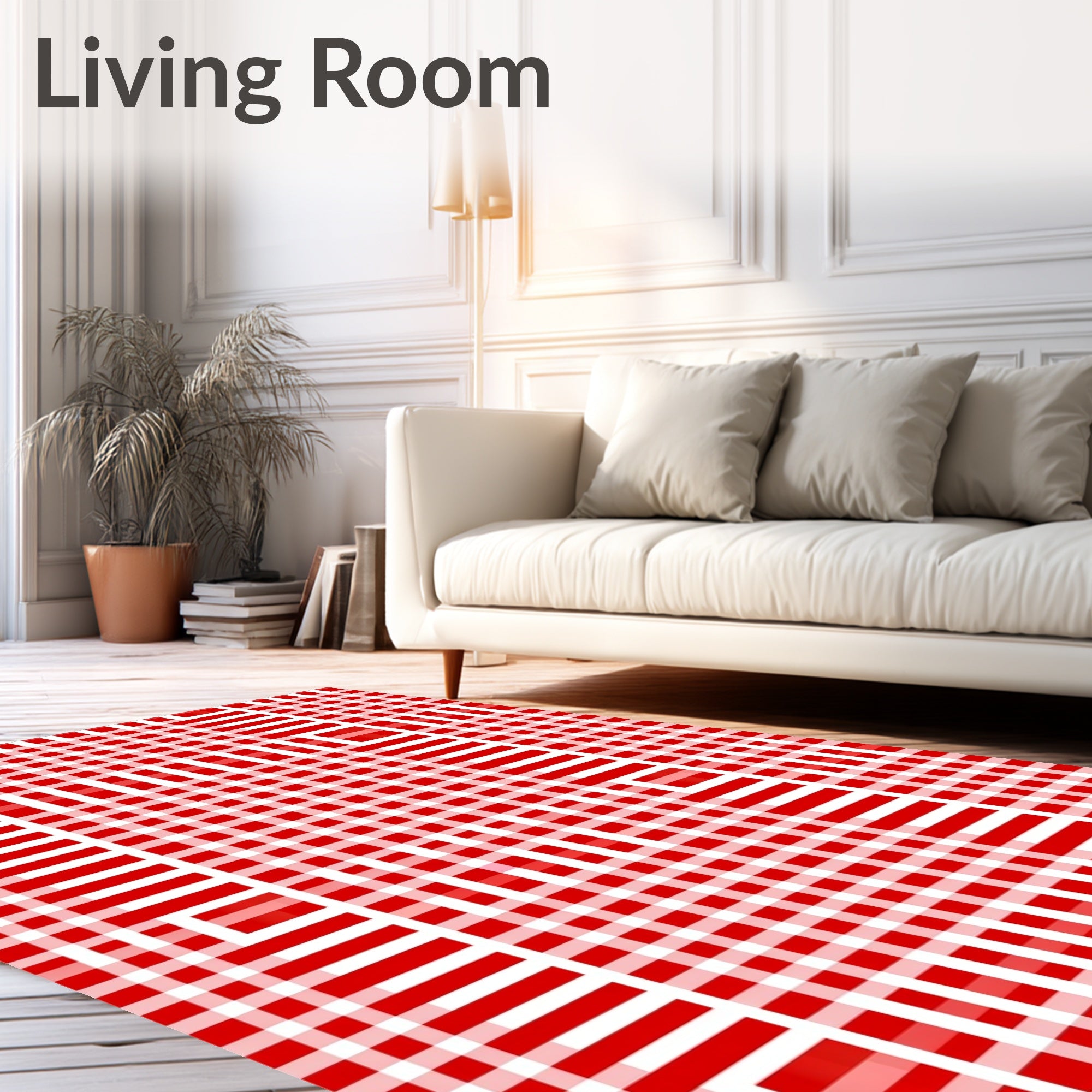 Red White Intersecting Lines Rug
