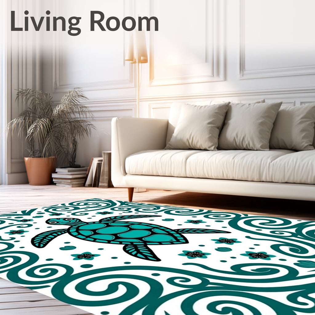 Turquoise Turtle Tropical Swirl Art Rug