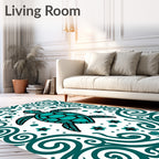 Turquoise Turtle Tropical Swirl Art Rug
