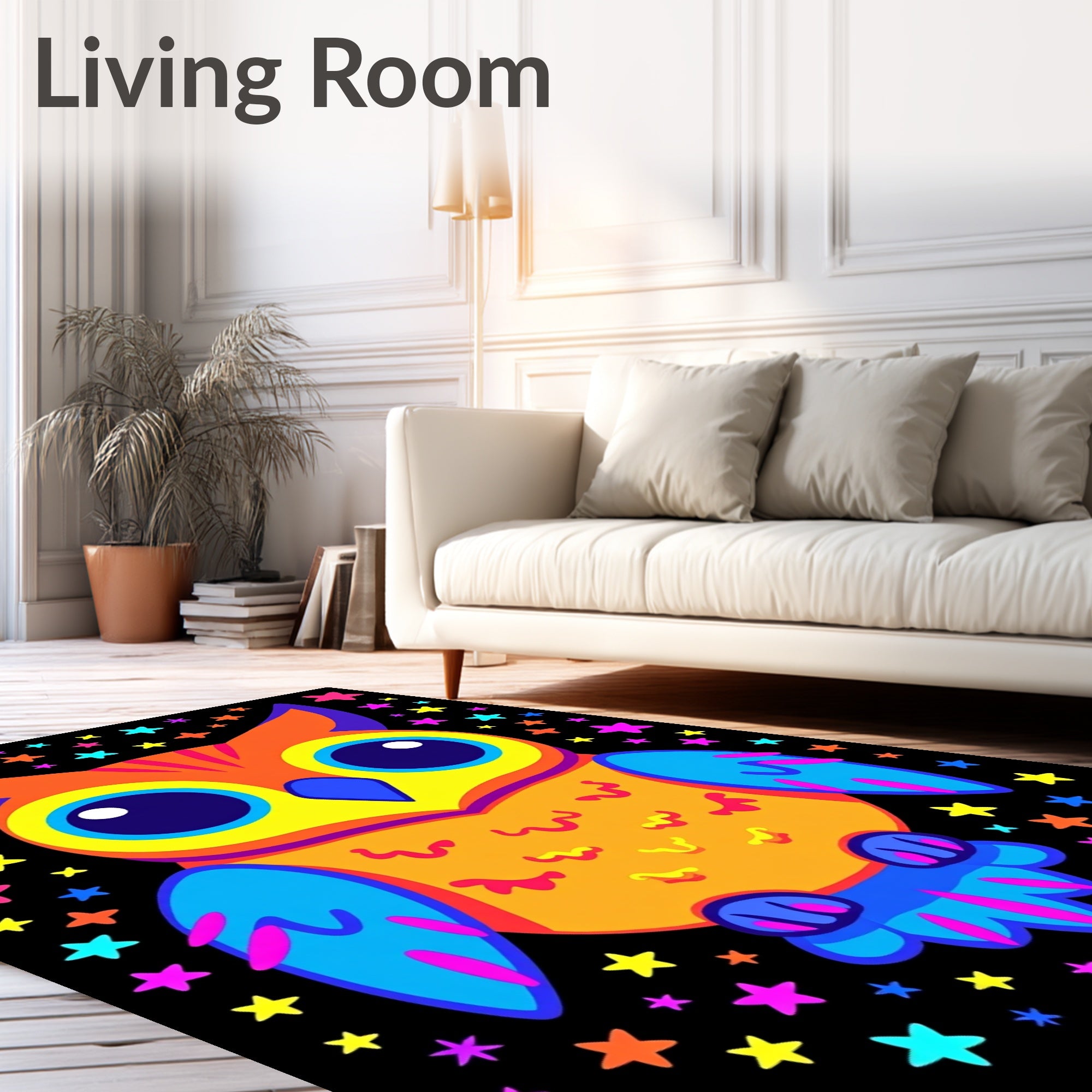Vibrant Neon Owl Stars Rug