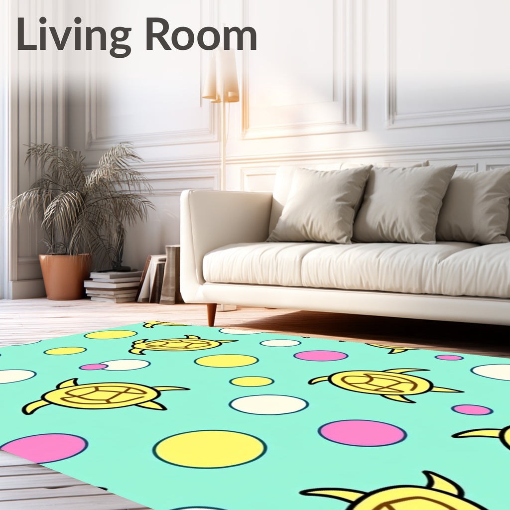 Yellow Turtles Pink Teal Circles Rug
