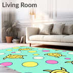 Yellow Turtles Pink Teal Circles Rug