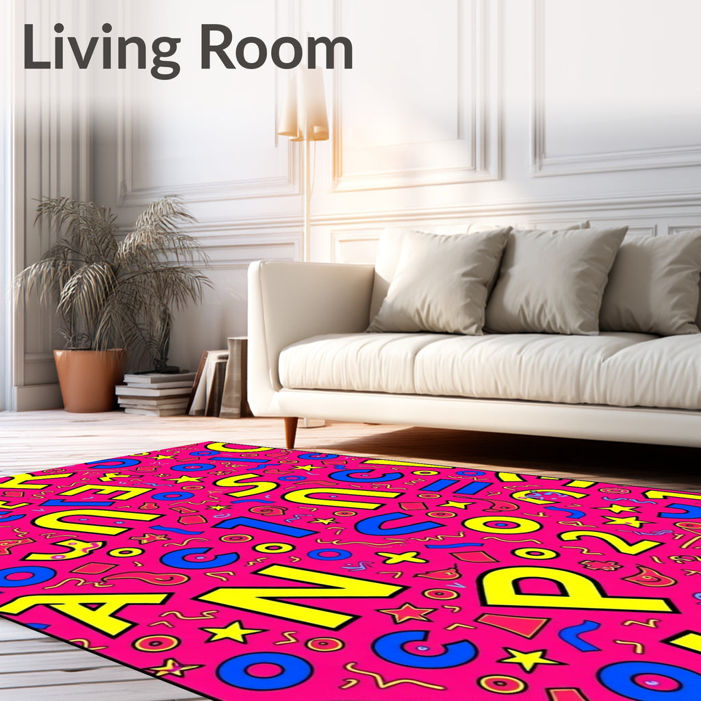 Retro Pink Multi-Color Alphabet Shapes Rug