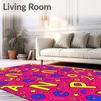 Retro Pink Multi-Color Alphabet Shapes Rug