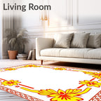Red Yellow Bold Floral Border Rug