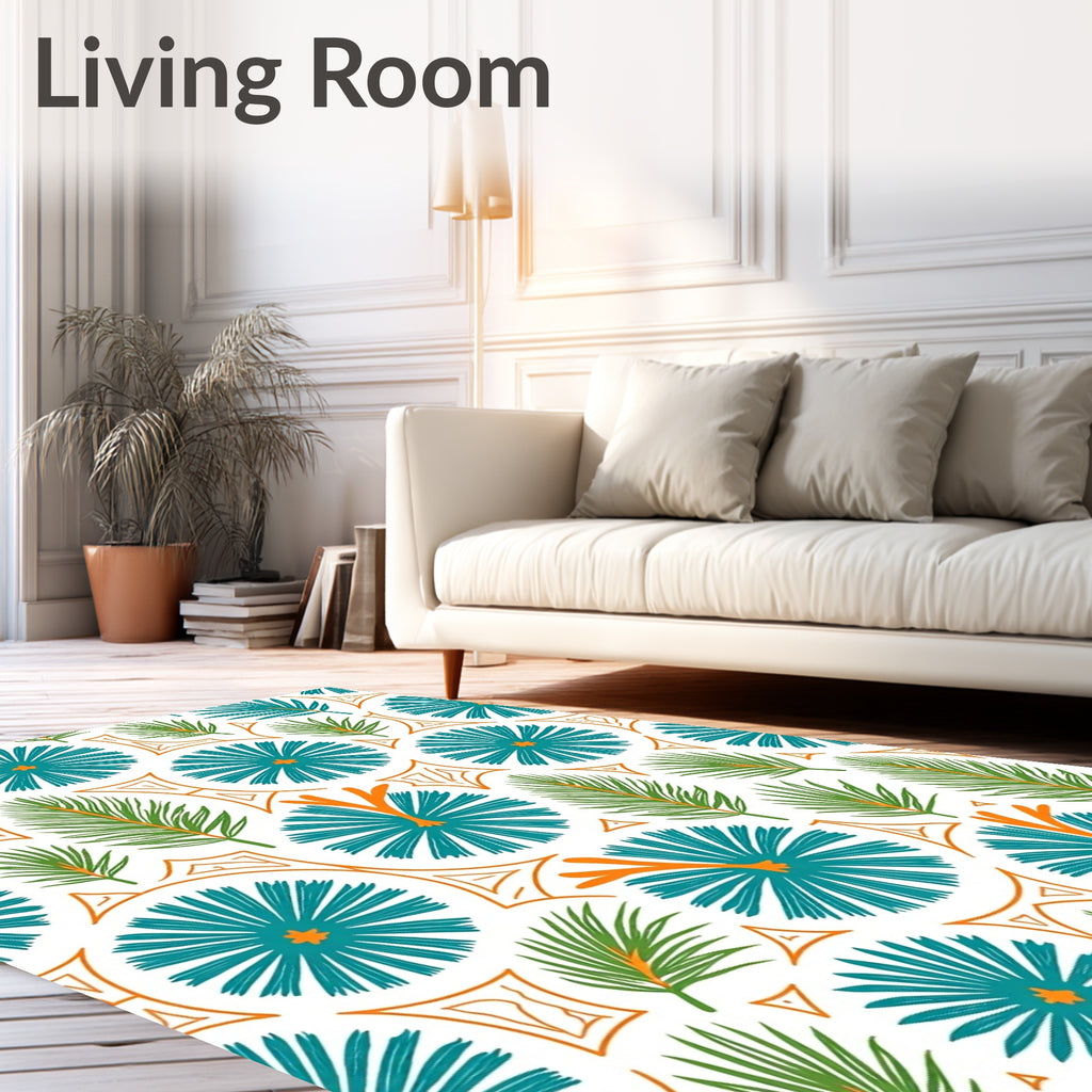 Teal Orange Green Botanical Sunburst Rug