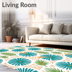 Teal Orange Green Botanical Sunburst Rug