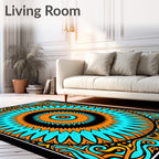 Vibrant Orange Teal Mandala Sunburst Rug