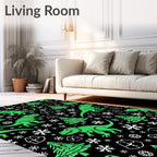 Whimsical Green Dinosaur Snowflake Christmas Trees Rug