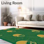 Golden Football Helmets Green Swirls Rug