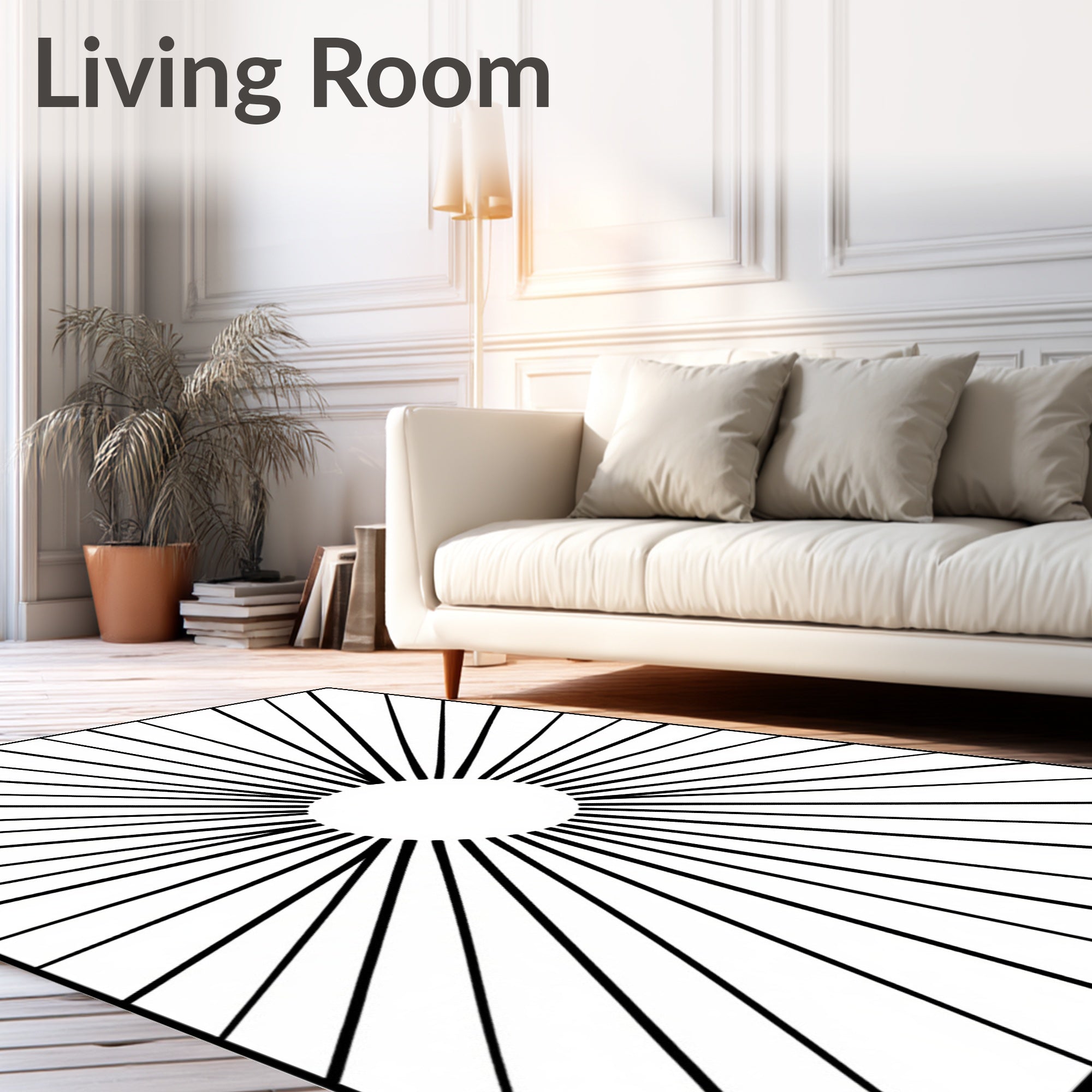 Radial Sunburst Black White Rug
