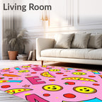 Pink Playful Pizza Smiley Emoticon Elements Rug