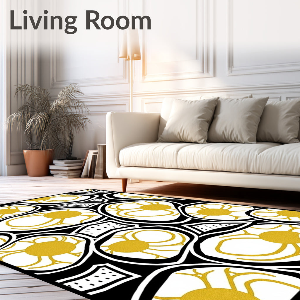 Abstract Yellow Sunburst Cells Rug
