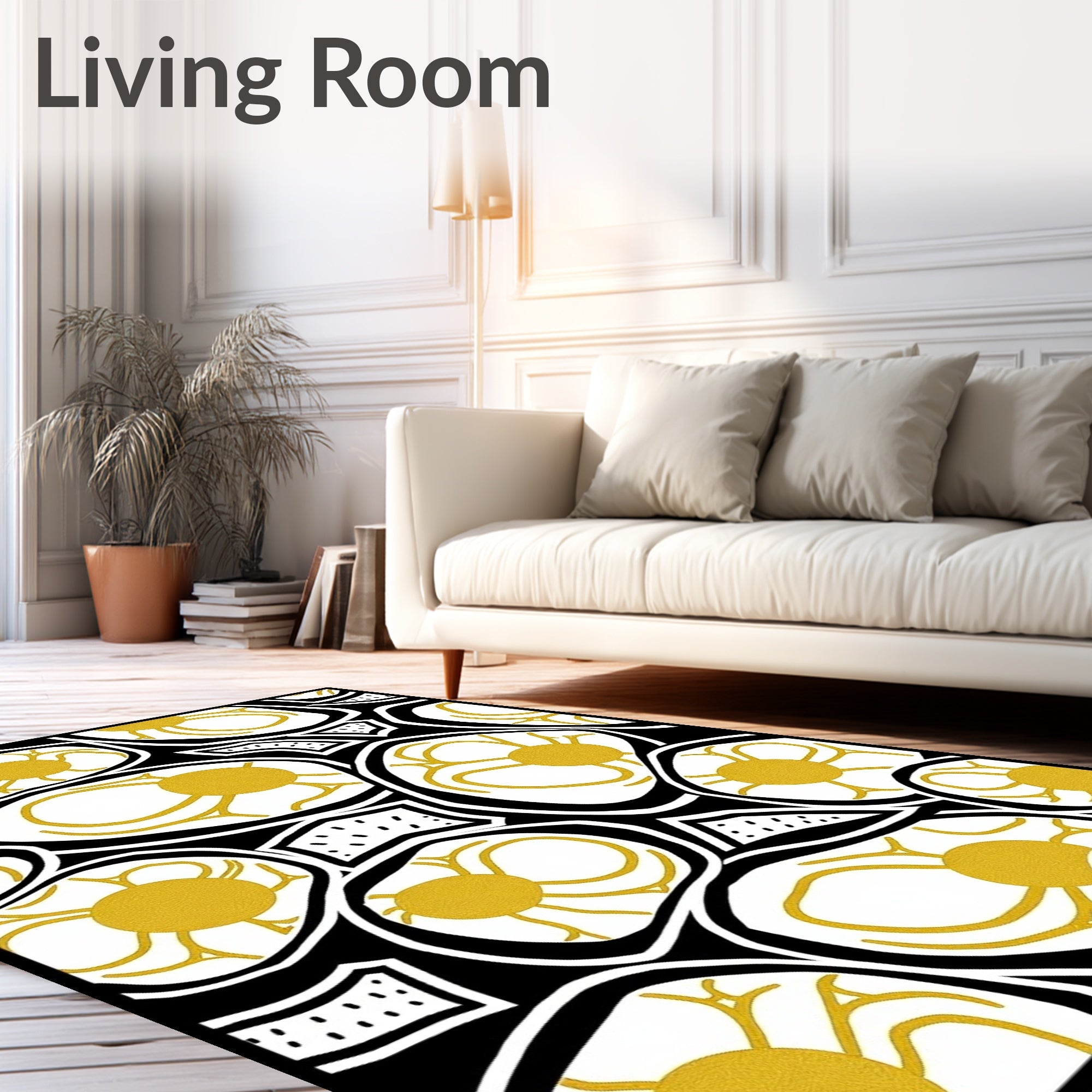 Abstract Yellow Sunburst Cells Rug