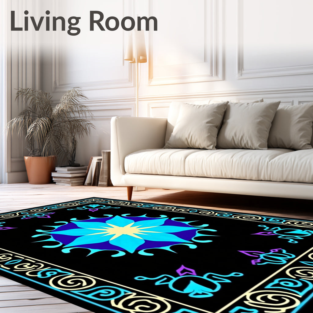 Vibrant Blue Neon Floral Medallion Rug