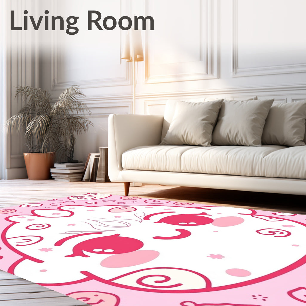 Cute Pink Kawaii Swirls Character Rug