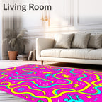 Playful Pink Yellow Blue Animal Maze Rug